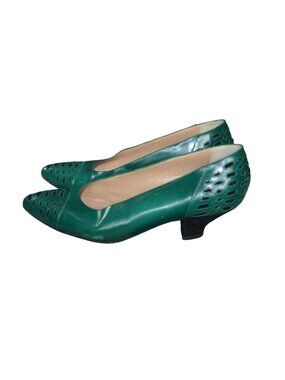 Vintage Maud Frizon Turqouise Green Patent Leather Kitten Heel Pumps Women Sz 6